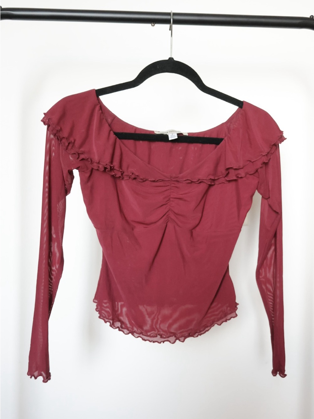Off-Shoulder Ruffle Long-Sleeve Top - Burgundy